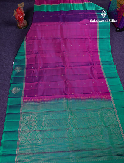 Beautiful Magenta Puremix Silk Saree With Contrast Sapphire Green Fancy Border