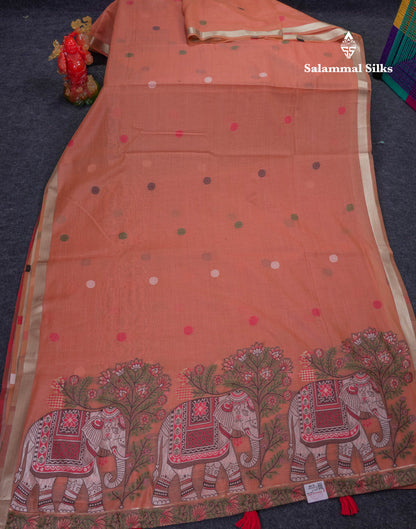 Beautiful Sapphire Green Thread Work Butta Muga Cotton Saree With Contrast Peacock Blue Blouse