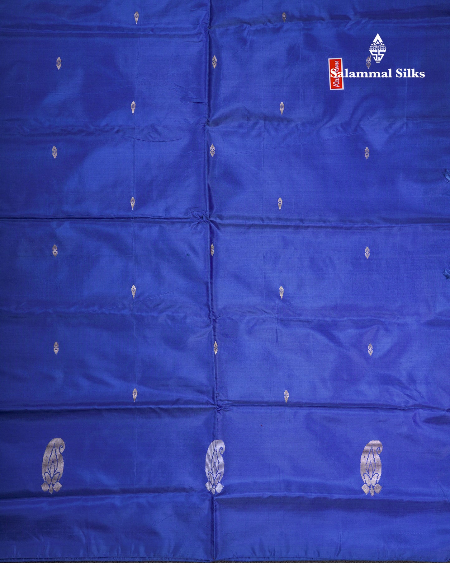 Orange Thread work Buttas Banana Pinth Saree (Vaazhainaar Pattu) With Contrast Royal Blue Blouse