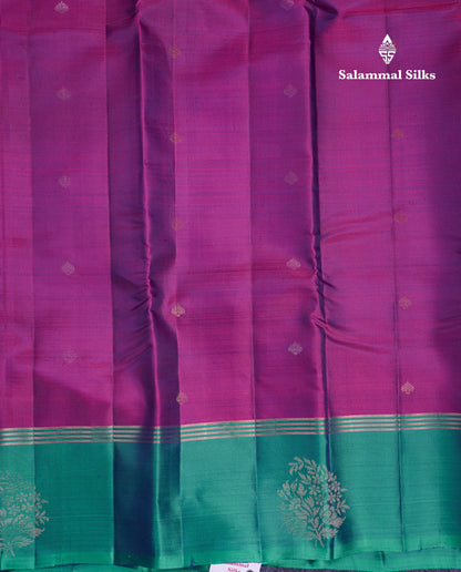 Beautiful Magenta Puremix Silk Saree With Contrast Sapphire Green Fancy Border