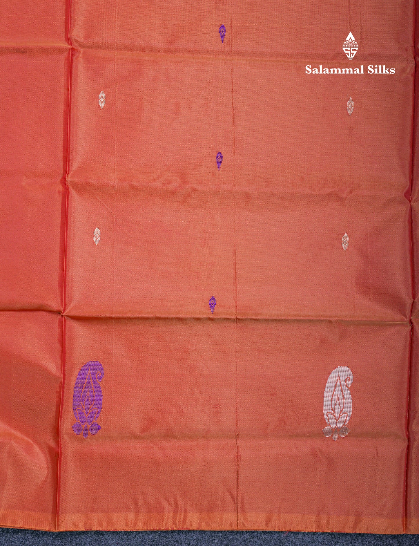 Orange Thread work Buttas Banana Pinth Saree (Vaazhainaar Pattu) With Contrast Royal Blue Blouse