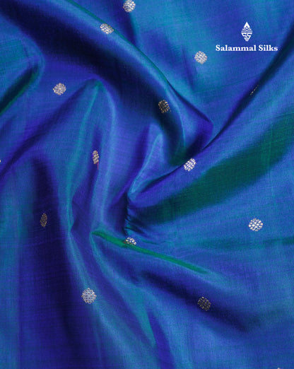 Peacock Blue Beautiful Small Buttas Pure Kanjivaram Silk Saree Pure Zari with Violet Small Border