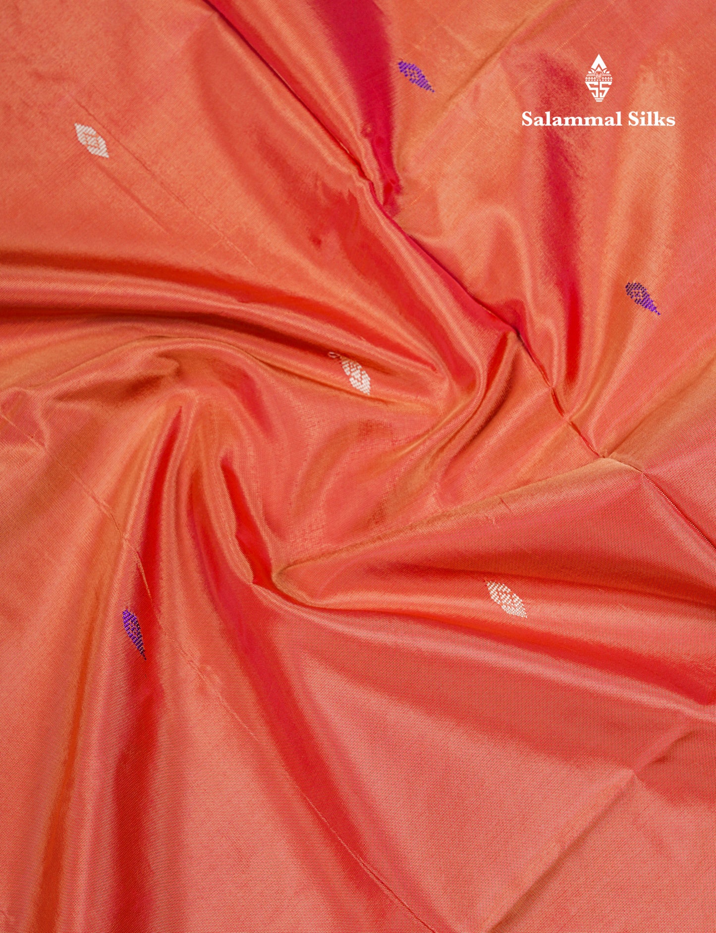 Orange Thread work Buttas Banana Pinth Saree (Vaazhainaar Pattu) With Contrast Royal Blue Blouse