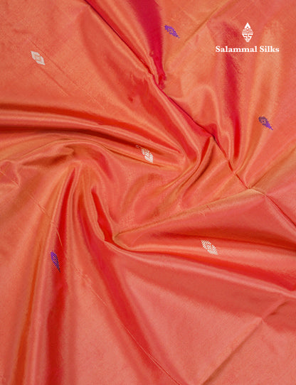 Orange Thread work Buttas Banana Pinth Saree (Vaazhainaar Pattu) With Contrast Royal Blue Blouse