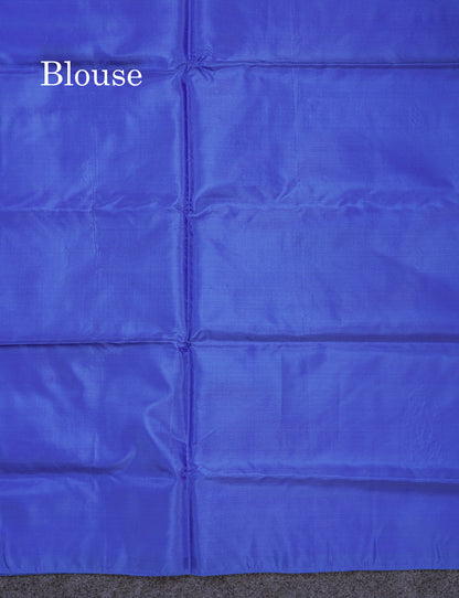 Orange Thread work Buttas Banana Pinth Saree (Vaazhainaar Pattu) With Contrast Royal Blue Blouse