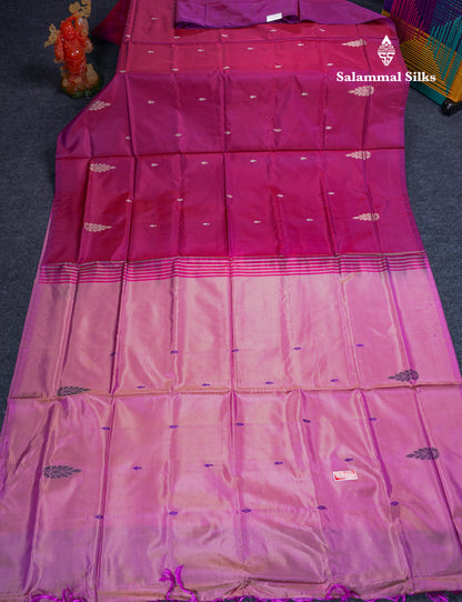 Magenta Pink Thread work Buttas Banana Pinth Saree (Vaazhainaar Pattu) With Contrast Baby Pink Blouse