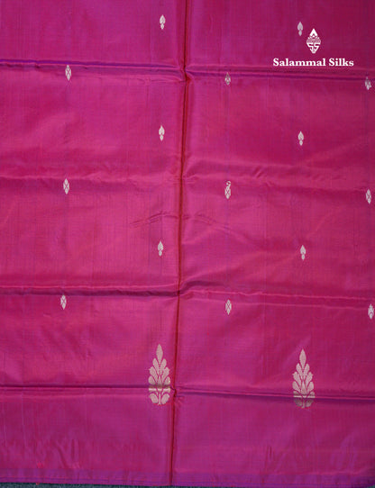 Magenta Pink Thread work Buttas Banana Pinth Saree (Vaazhainaar Pattu) With Contrast Baby Pink Blouse