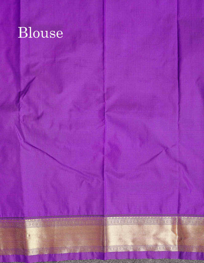 Semi Silk Saree - Paalum Pazham Checks With Traditional Buttas & Purple Border