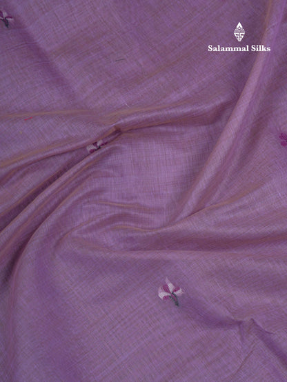 Beautiful Lavender Thread Work Butta Cotton Mix Saree With Contrast Magenta Blouse