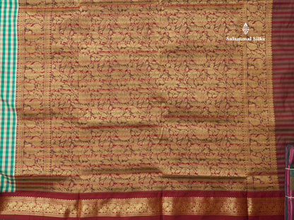 9.5 Yards Semi Silk Saree Multicolour Checks with Maroon Border