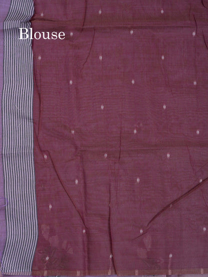 Beautiful Lavender Thread Work Butta Cotton Mix Saree With Contrast Magenta Blouse
