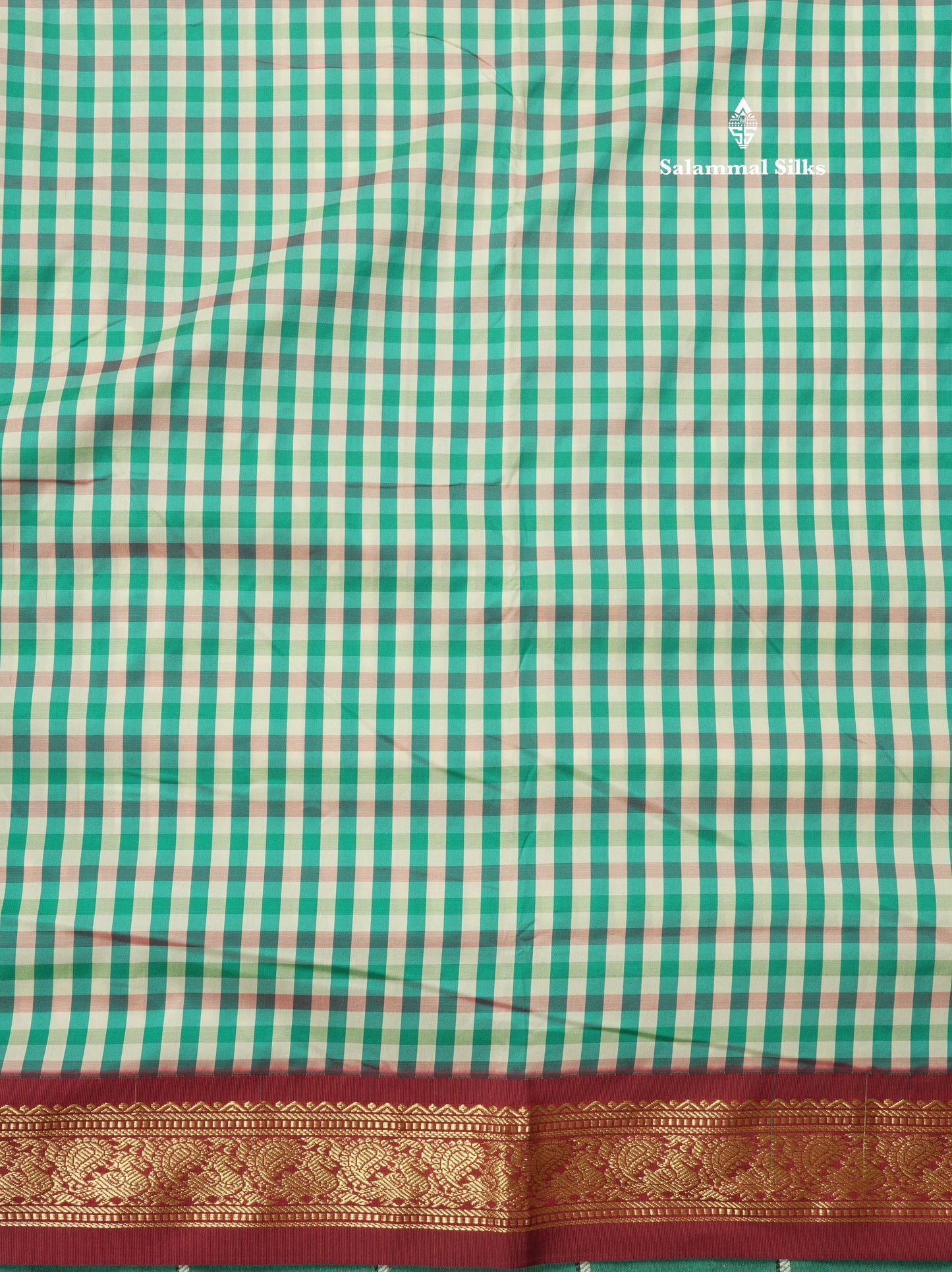 9.5 Yards Semi Silk Saree Multicolour Checks with Maroon Border