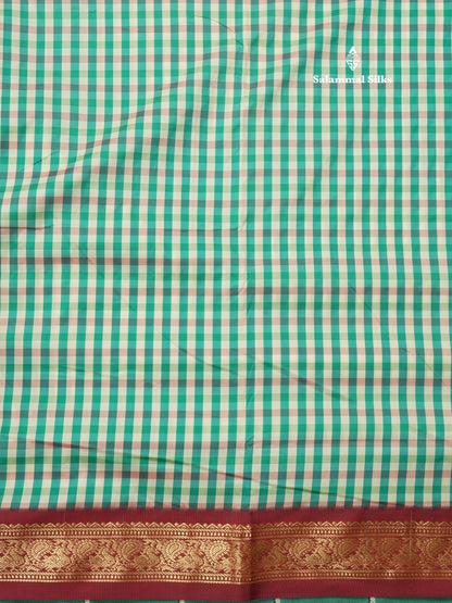 9.5 Yards Semi Silk Saree Multicolour Checks with Maroon Border