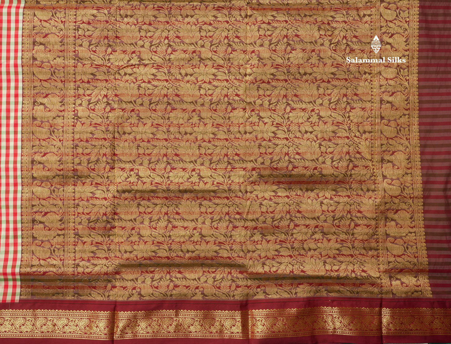 9.5 Yards Semi Silk Saree Multicolour Checks with Maroon Border