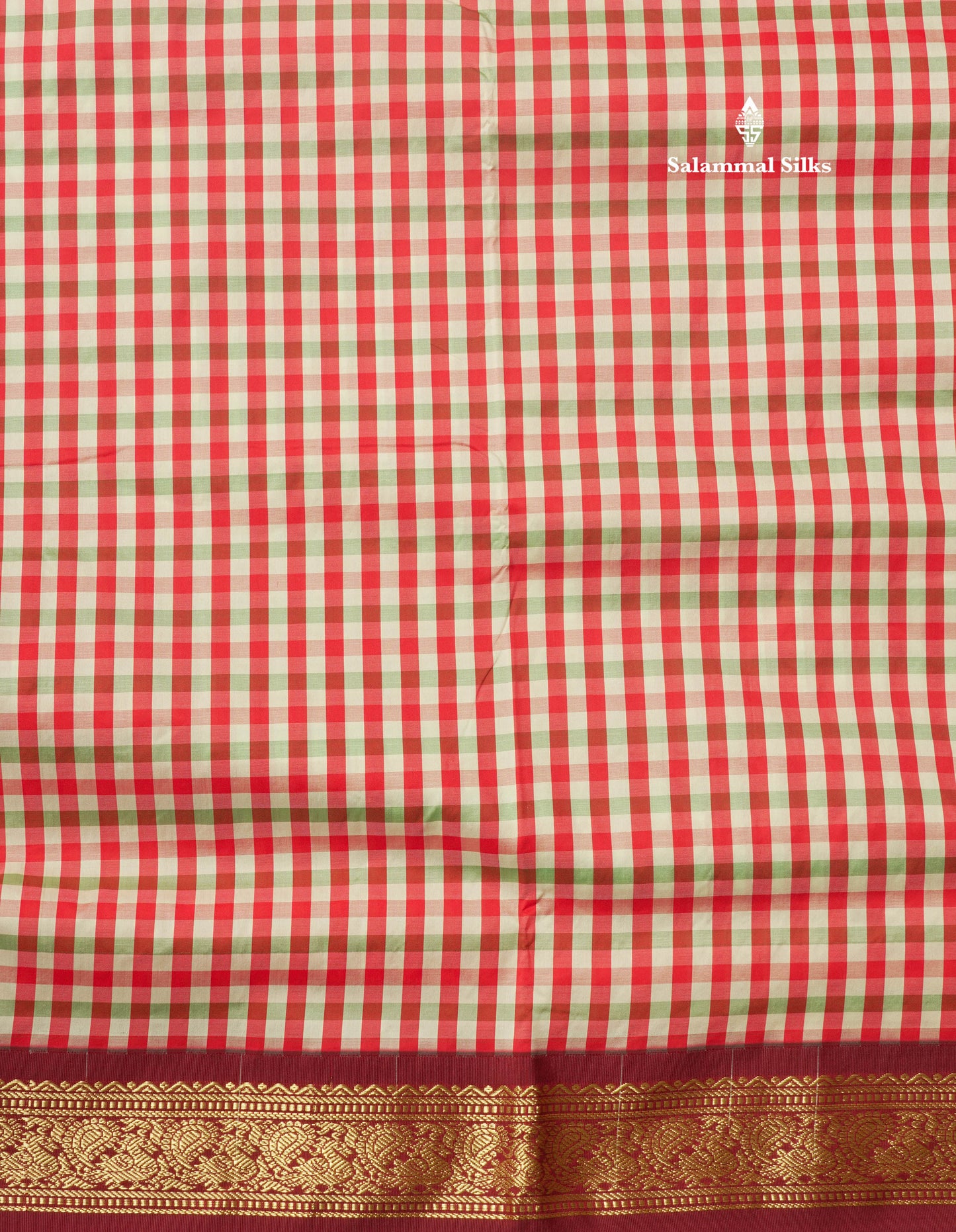 9.5 Yards Semi Silk Saree Multicolour Checks with Maroon Border