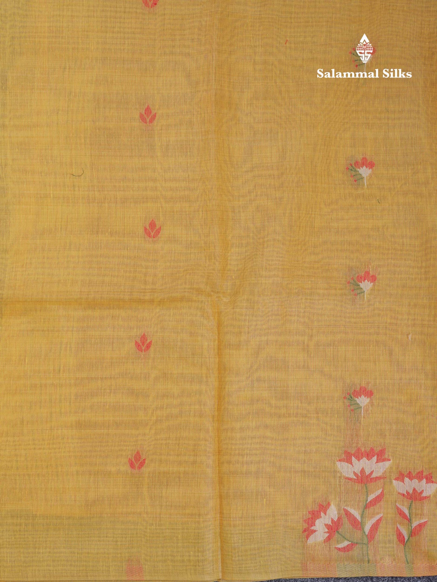 Beautiful Mustard Yellow Thread Work Butta Muga Cotton Saree With Contrast Red Blouse