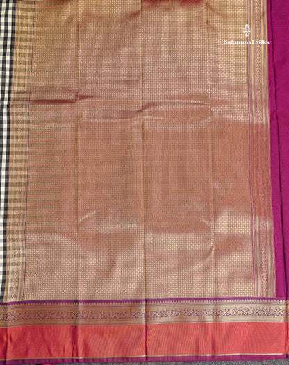 Semi Silk Saree - Multicolour Body Small Checks With Magenta Traditional Border