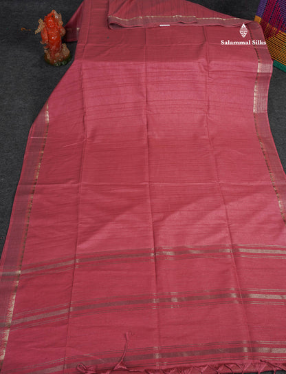 Semi Tussar Saree - Peach Pink Colour Body With Fancy Border 