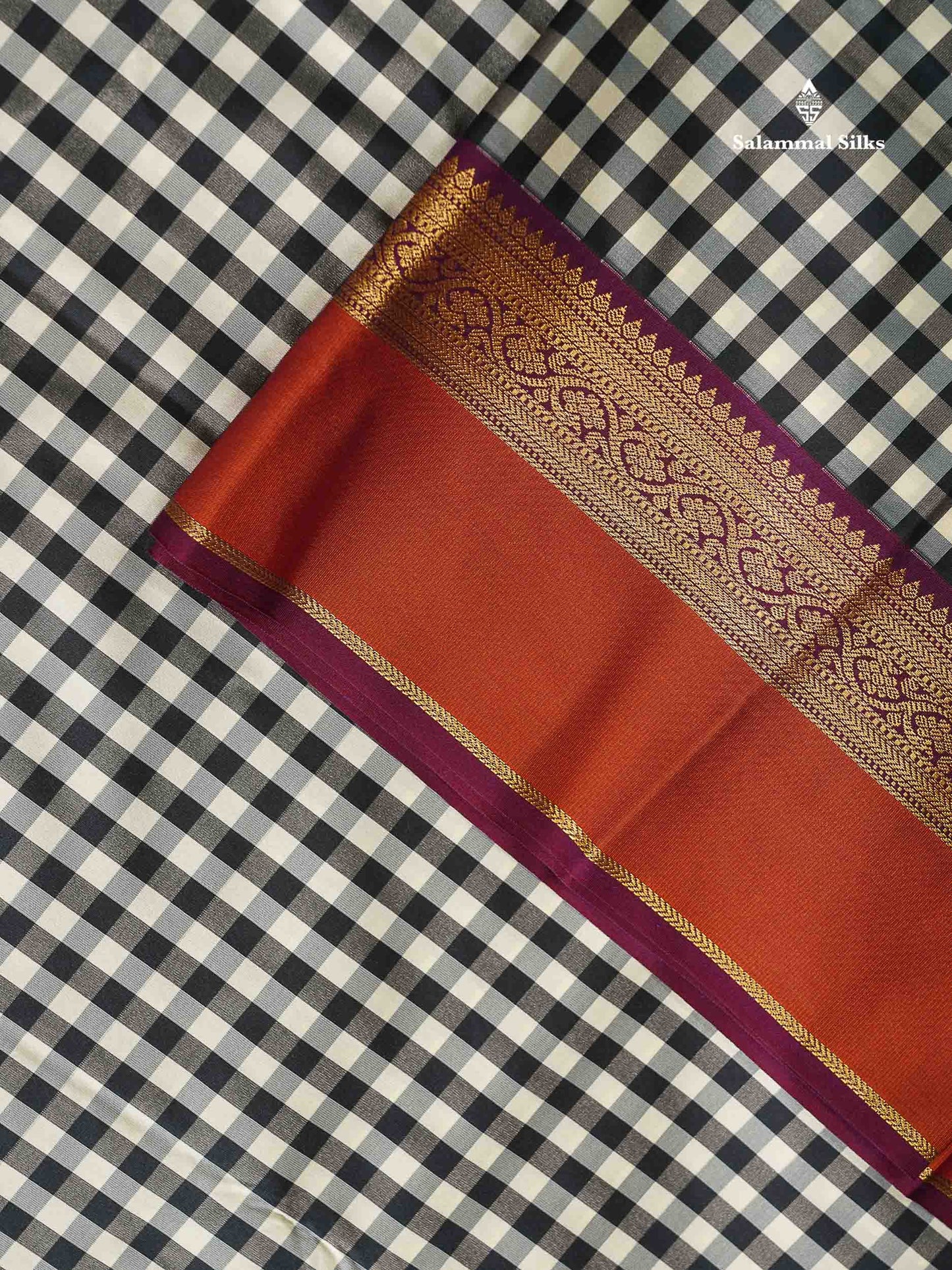 Semi Silk Saree - Multicolour Body Small Checks With Magenta Traditional Border