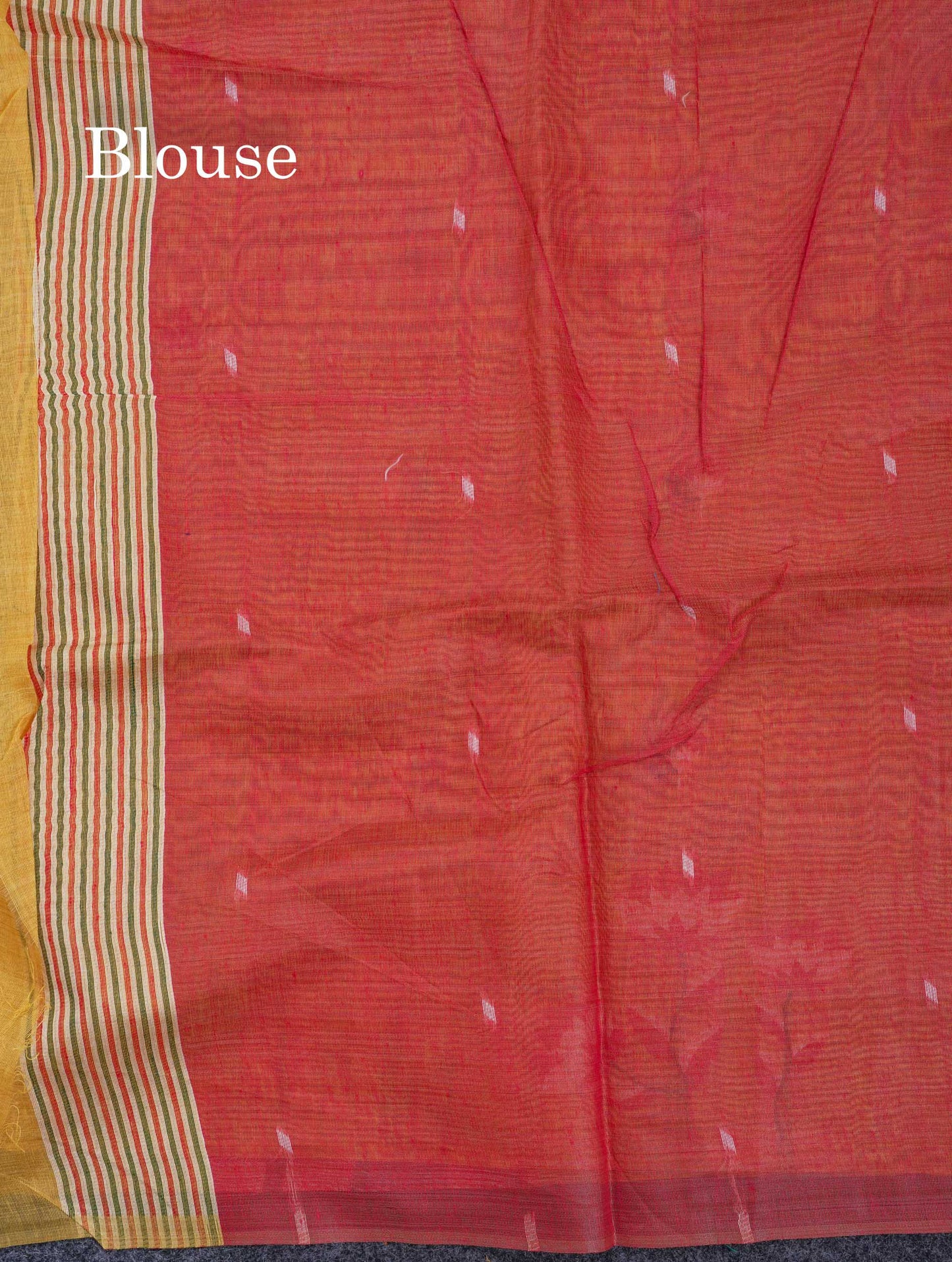 Beautiful Mustard Yellow Thread Work Butta Muga Cotton Saree With Contrast Red Blouse