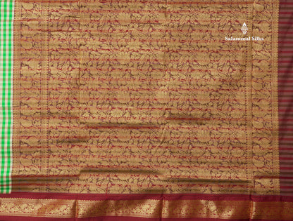 9.5 Yards Semi Silk Saree Multicolour Checks with Maroon Border