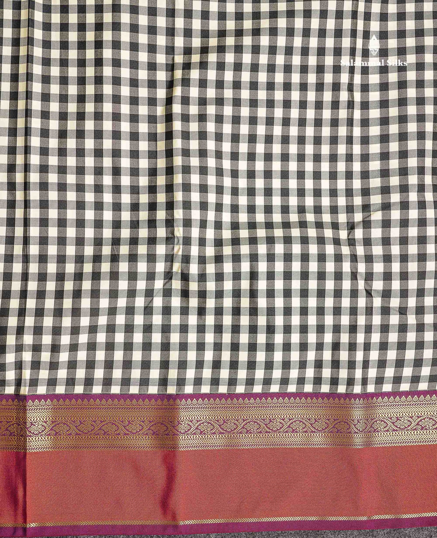Semi Silk Saree - Multicolour Body Small Checks With Magenta Traditional Border