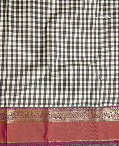 Semi Silk Saree - Multicolour Body Small Checks With Magenta Traditional Border