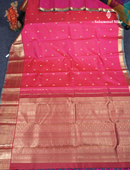 Beautiful Reddish Pink Pure Kanjivaram Silk Saree Pure Zari with Traditional Evening Morning Border
