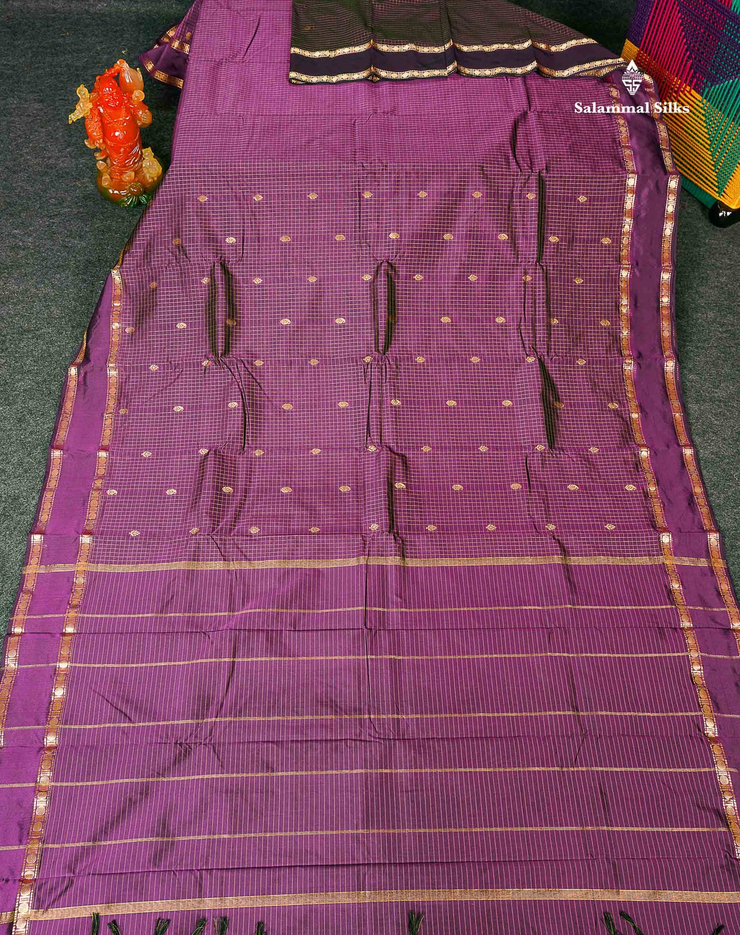 Semi Silk Saree - Purple Colour Body Zari Checks With Butta & Traditional Rettapet Border
