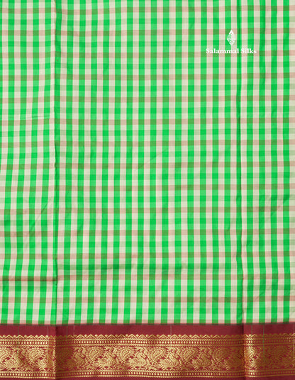 9.5 Yards Semi Silk Saree Multicolour Checks with Maroon Border