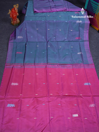 Dual Tone Blue Thread work Buttas Banana Pinth Saree (Vaazhainaar Pattu) With Contrast Pink Blouse