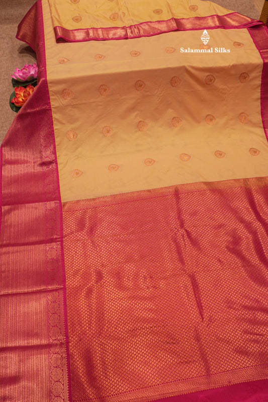 Sandal Colour Semi Silk Saree With Pink Copper Zari Border