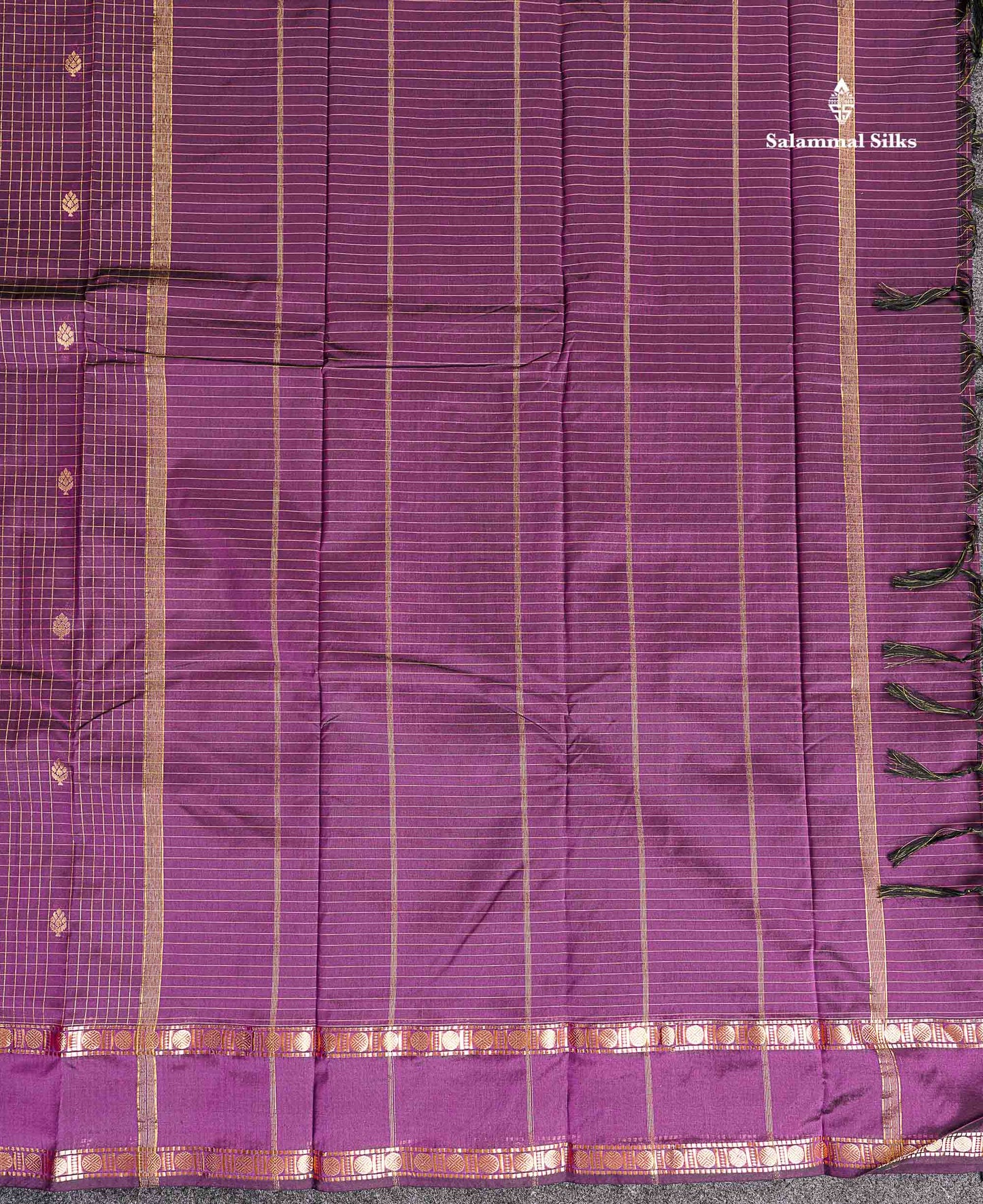 Semi Silk Saree - Orange Colour Body Zari Checks With Butta & Traditional Rettapet Border