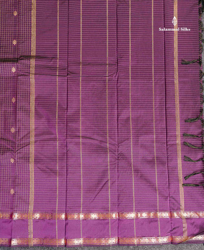 Semi Silk Saree - Orange Colour Body Zari Checks With Butta & Traditional Rettapet Border