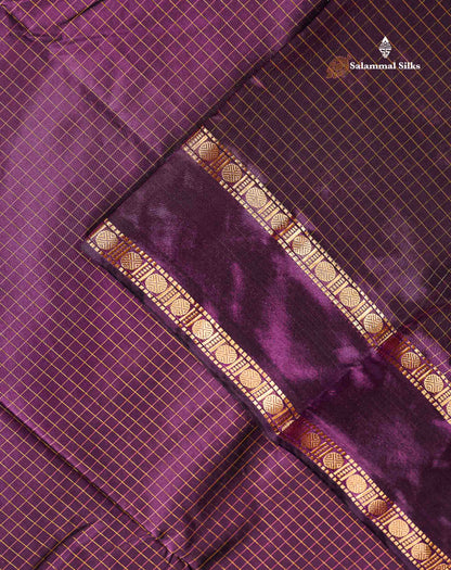 Semi Silk Saree - Orange Colour Body Zari Checks With Butta & Traditional Rettapet Border