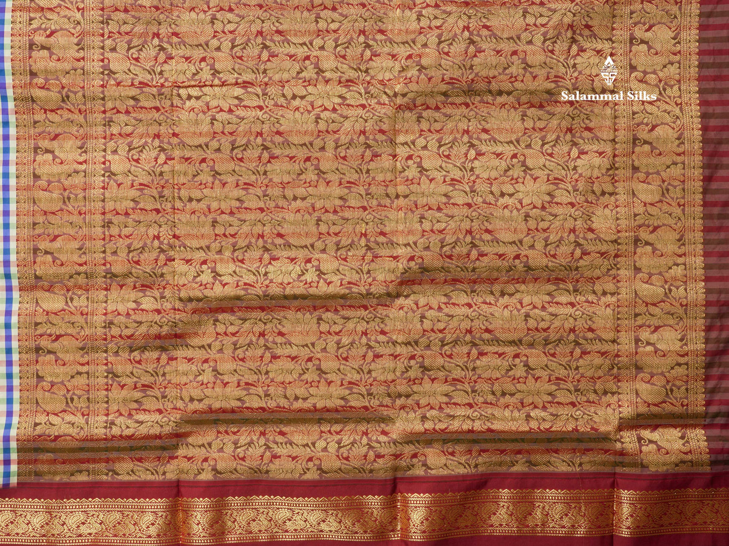 9.5 Yards Semi Silk Saree Multicolour Checks with Maroon Border