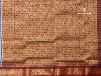 9.5 Yards Semi Silk Saree Multicolour Checks with Maroon Border