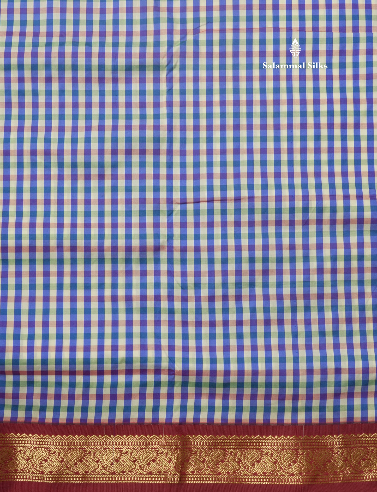 9.5 Yards Semi Silk Saree Multicolour Checks with Maroon Border
