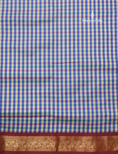 9.5 Yards Semi Silk Saree Multicolour Checks with Maroon Border