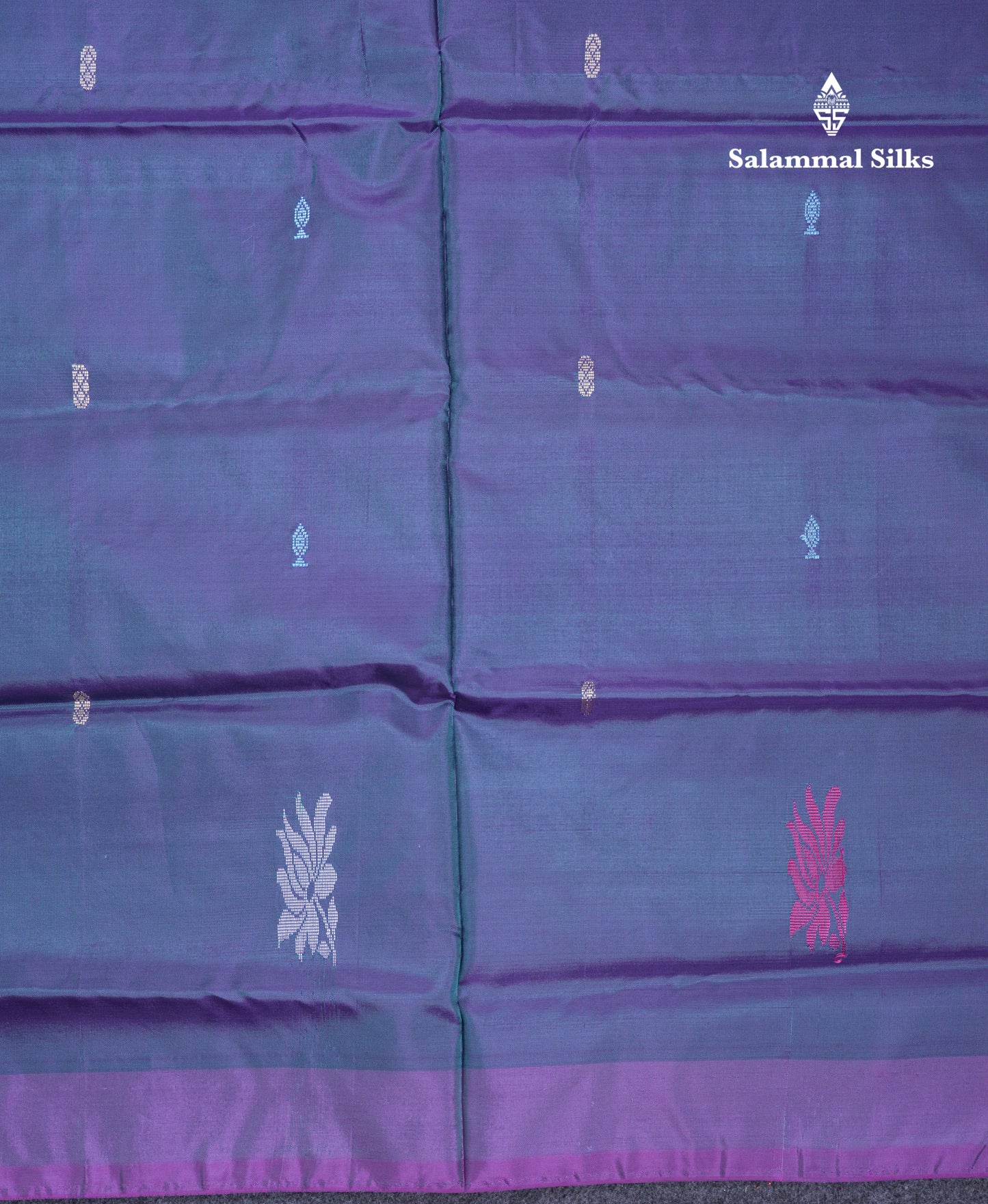 Dual Tone Blue Thread work Buttas Banana Pinth Saree (Vaazhainaar Pattu) With Contrast Pink Blouse