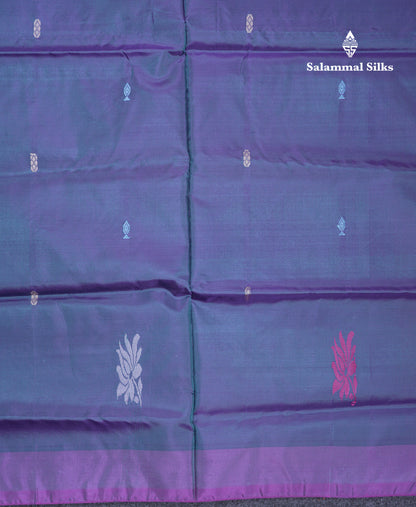 Dual Tone Blue Thread work Buttas Banana Pinth Saree (Vaazhainaar Pattu) With Contrast Pink Blouse
