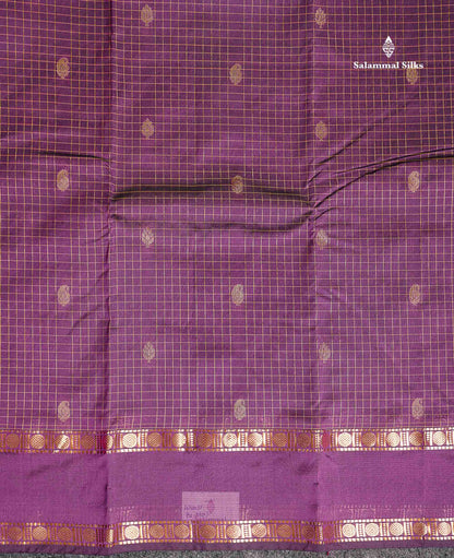 Semi Silk Saree - Orange Colour Body Zari Checks With Butta & Traditional Rettapet Border