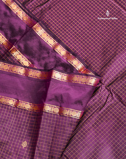 Semi Silk Saree - Orange Colour Body Zari Checks With Butta & Traditional Rettapet Border