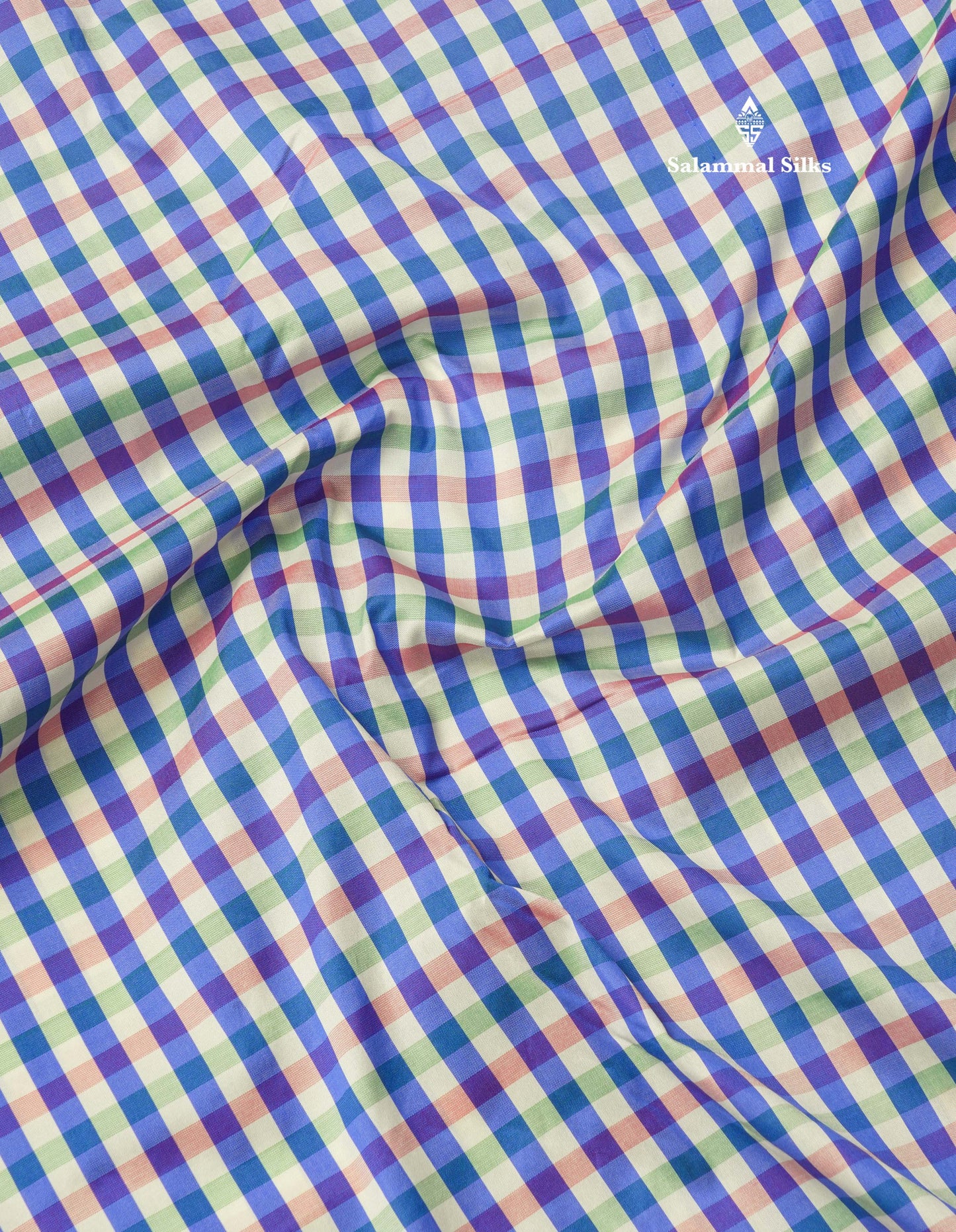 9.5 Yards Semi Silk Saree Multicolour Checks with Maroon Border