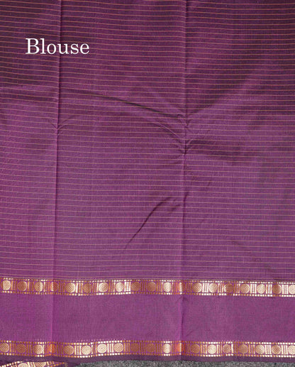 Semi Silk Saree - Orange Colour Body Zari Checks With Butta & Traditional Rettapet Border