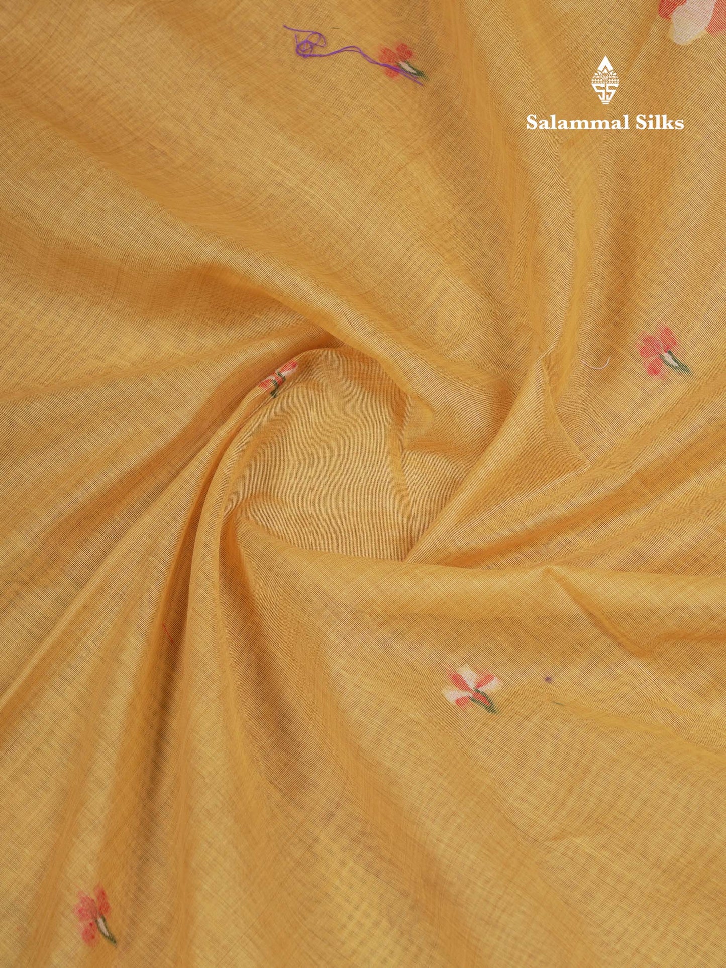Beautiful Mustard Yellow Menakari Work Thread Butta Cotton Mix Saree With Contrast Maroon Blouse