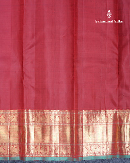 Beautiful Reddish Pink Pure Kanjivaram Silk Saree Pure Zari with Traditional Evening Morning Border
