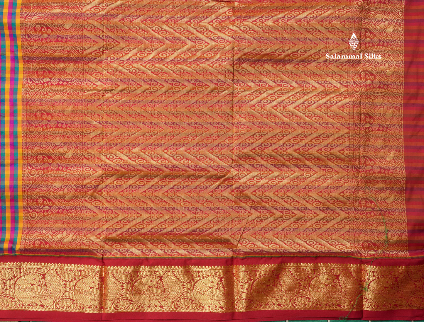 9.5 Yards Semi Silk Saree Multicolour Checks with Contrast Maroon Border
