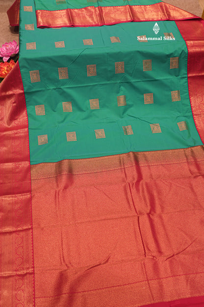 Sapphire Green Colour Semi Silk Saree With Pink Border
