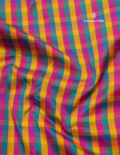 9.5 Yards Semi Silk Saree Multicolour Checks with Contrast Maroon Border